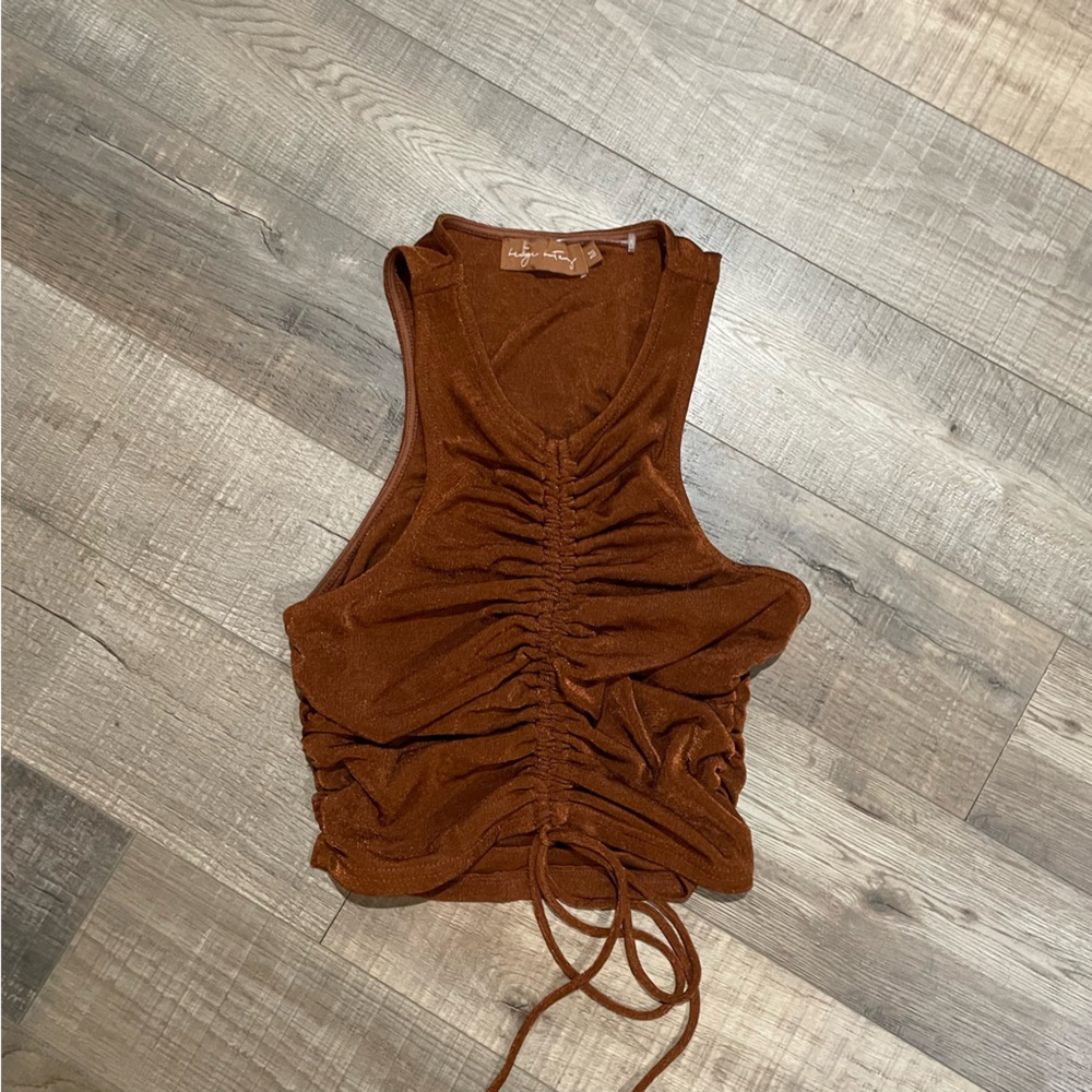 Brown velvet ruched crop top